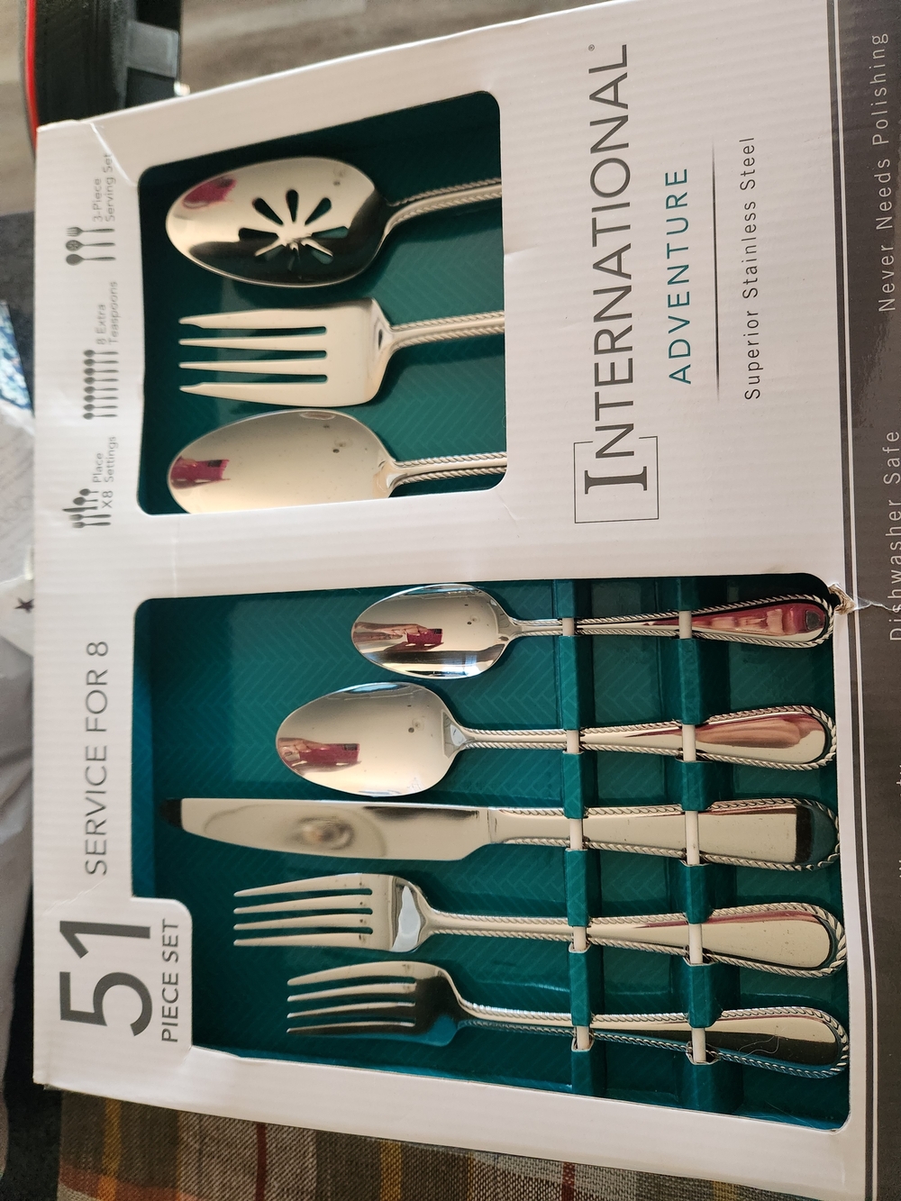 51 Piece International Silver Flatware Set with Beaded Handle Accents Service 8